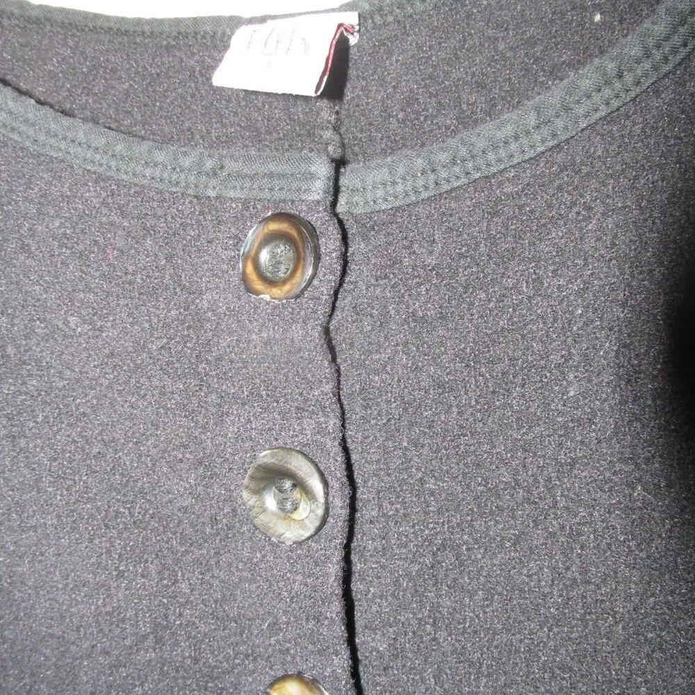 Blue Fish Black Cotton Fleece Button Vest Lagenlook Art to Wear Size 1 Small/Med - Picture 3 of 5